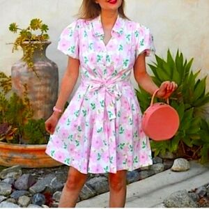Draper James Pink and Green Puff Sleeve Sundress